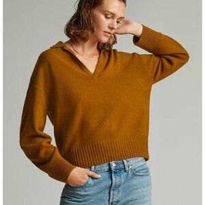 Everlane The Cashmere Polo Rugby Brown Cropped Sweater Women's Small